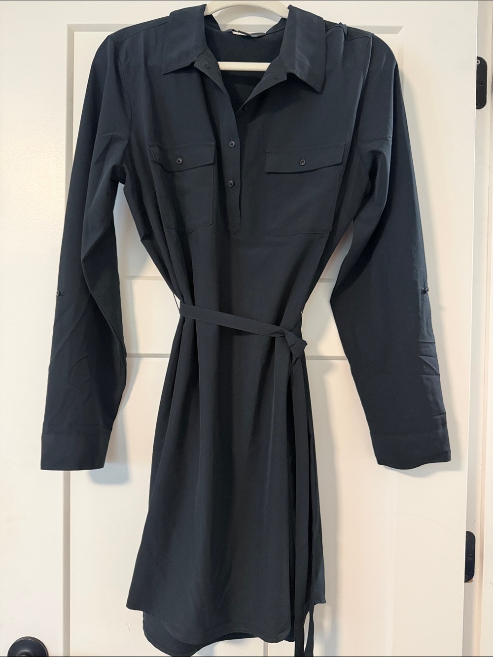 Eddie Bauer Black Long-Sleeve Shirt Dress with Waist Tie